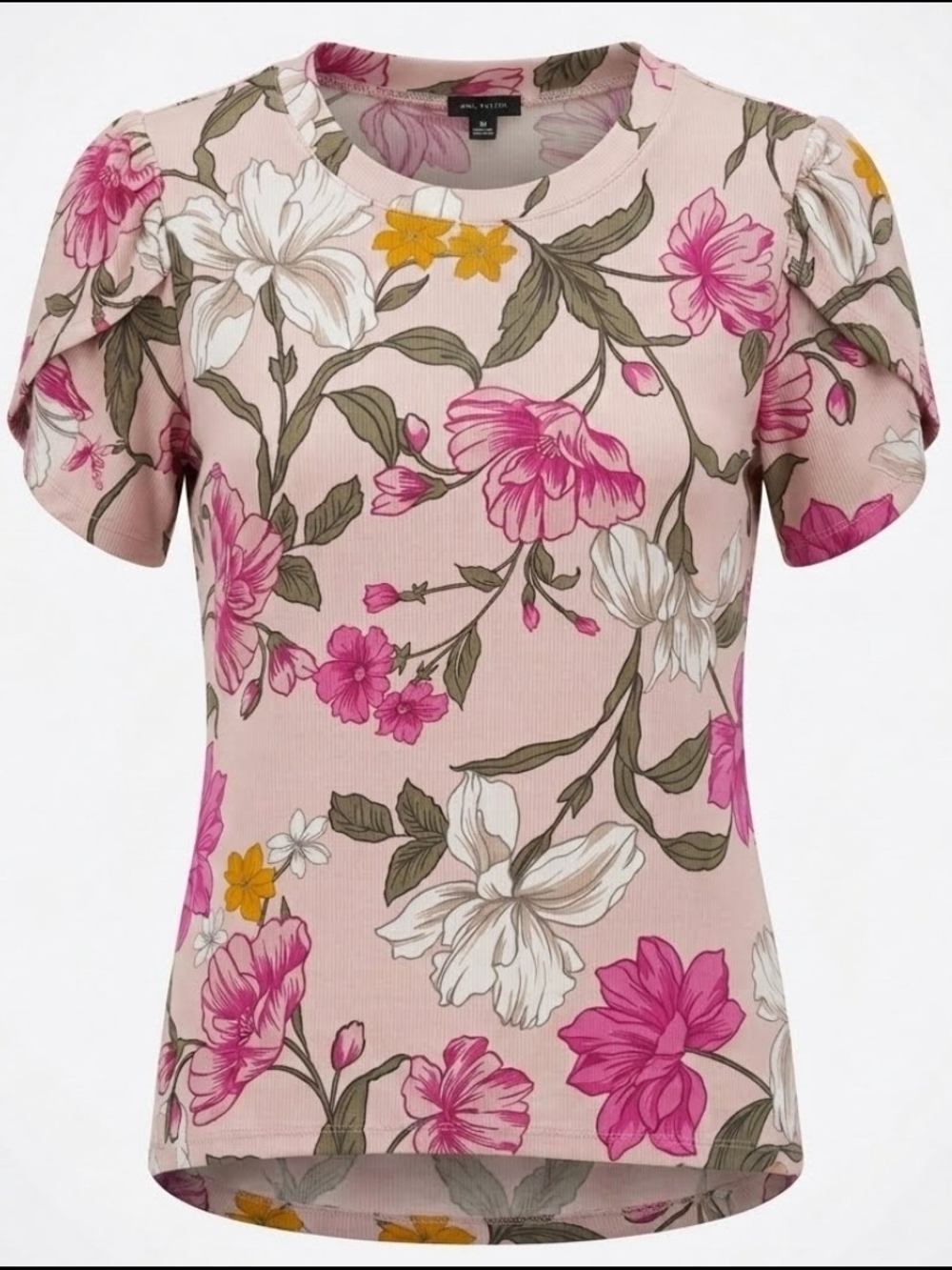 NWT Ann Taylor Pink Floral Puff-Sleeve Tee, Size M